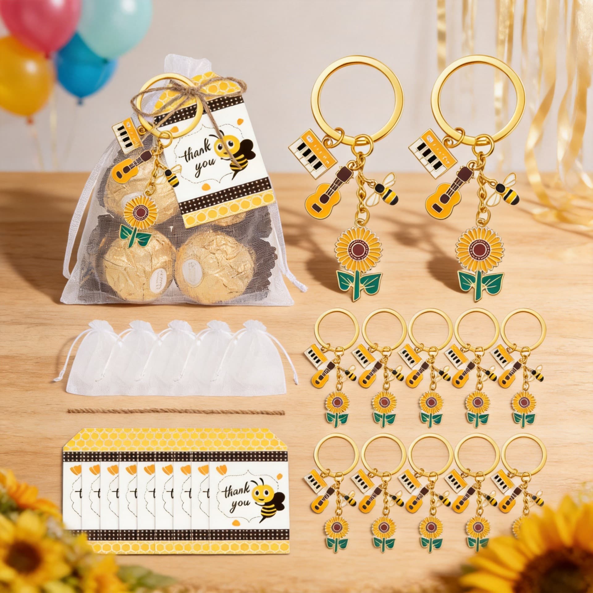 Cross-border new cartoon sunflower bee keychain pendant party classroom gift graduation season souvenir