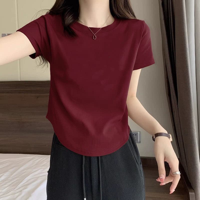 [12 Colors] Pure Cotton Short-Sleeve T-Shirt for Women, 2026 Summer New Style, Irregular Hem, Pure Desire Style