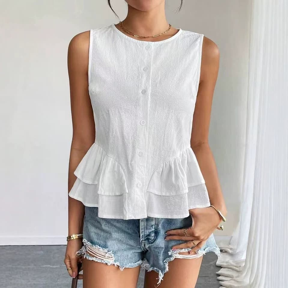 European and American Cross-Border Bestseller Round Neck Button Cardigan Casual Women's Summer Lace Blouse Independent Station AliExpress Foreign Trade