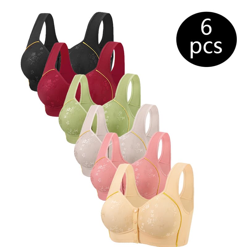 Cross-Border Middle-Aged and Elderly Fixed Foam Breathable Tank Top Front-Closure Bra, Plus Size Wide Strap Thin Wireless Underwear