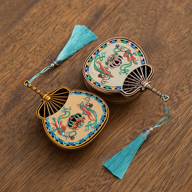Dunhuang Enamel Incense Burner Pipa Fan Antique Sandalwood Incense Burner Plate Incense Burner Aromatherapy Burner Home Cloisonne Incense Burner