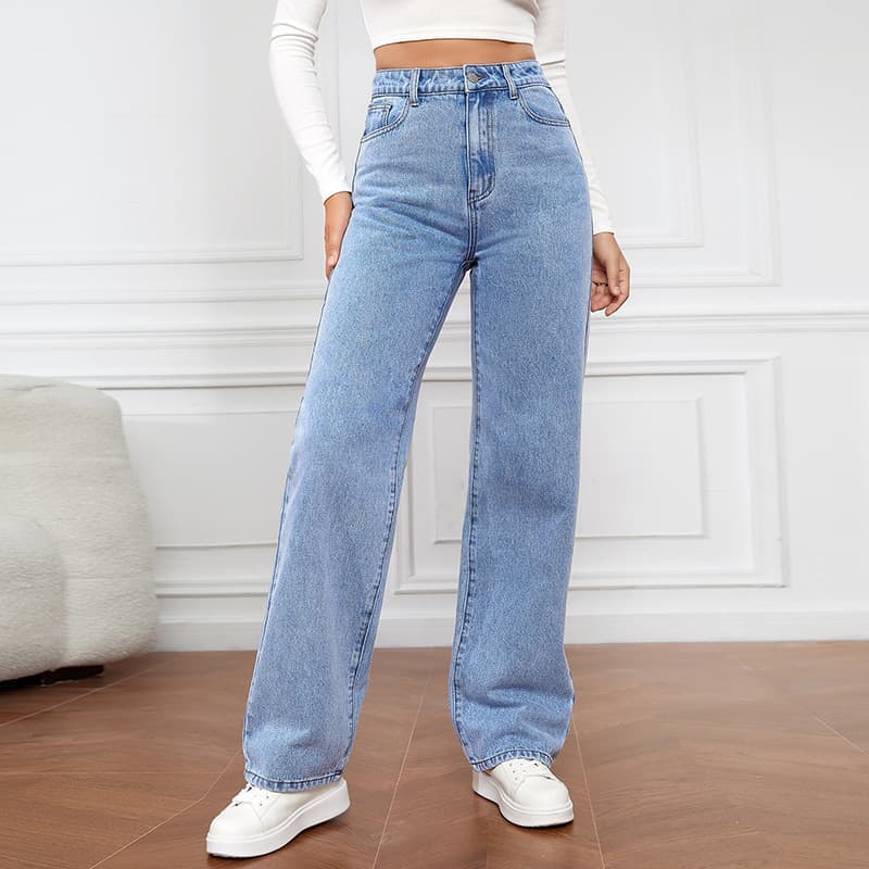 Cross-border foreign trade plus size European and American high waist men's jeans light color loose wide leg large size straight pants elastic