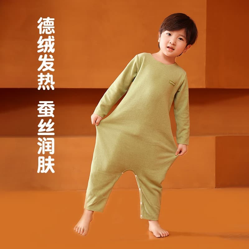 Children's Thermal Underwear Pajamas One-Piece, Spring/Autumn Long Sleeve Warmth for Boys, Youth One-Piece, Girls Anti-Kick Sleeping Bag