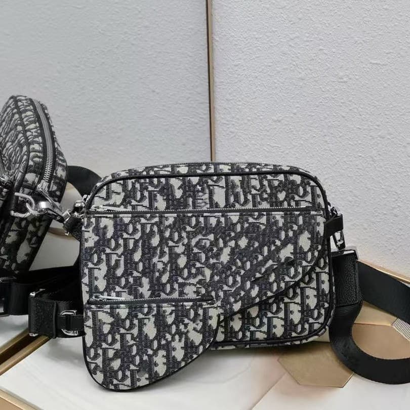 New Men's Canvas Jacquard Saddle Bag Three-in-One Vintage Crossbody Flap Shoulder Bag Camera Bag for Cross-Border