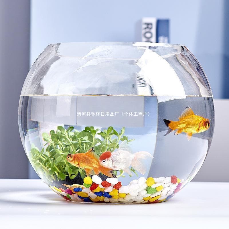 Office desk glass fish tank goldfish tank aquarium living room small desktop turtle tank transparent round home landscaping