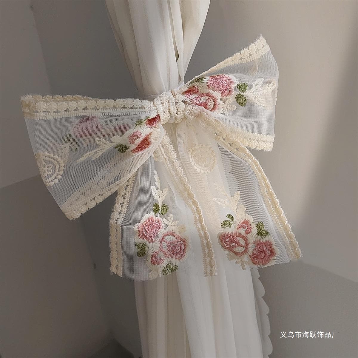 Curtain tiebacks with lace bows, luxurious French style, sheer curtain tiebacks, Korean style off-white, beautiful sheer cords