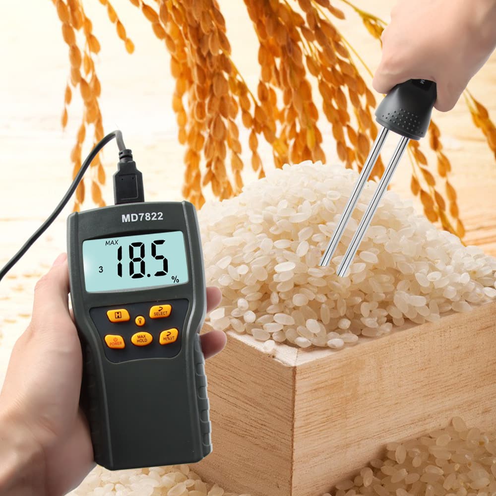 Smart Grain Moisture Tester Digital Display Cereal Humidity Meter Long Probe Grain Moisture Meter MD7822