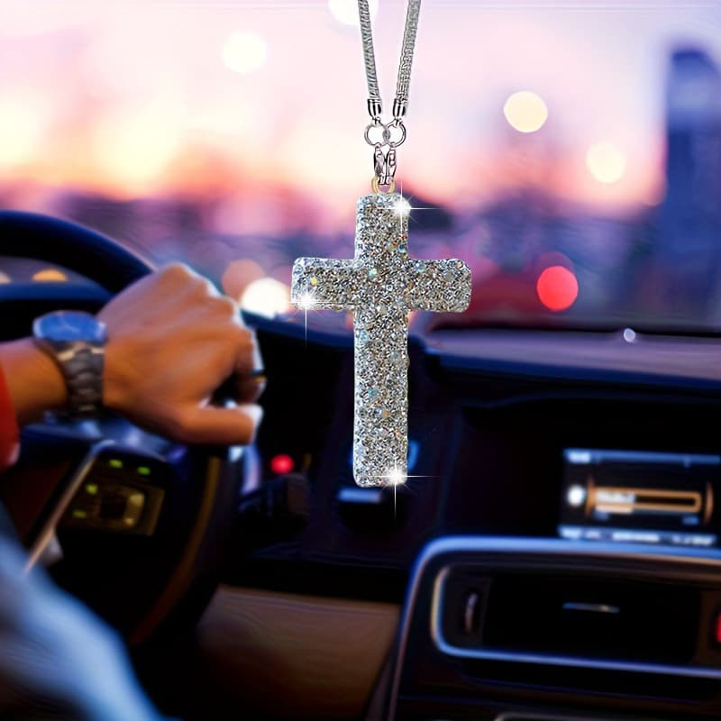 Cross-border new hip-hop religious ornaments pendant necklace car interior pendant diamond cross manufacturer wholesale