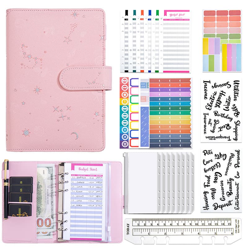 Cross-border Supply A6 Starry Sky Loose-leaf Budget Notebook Cash Envelope Journal Macaron Financial Planner Notebook Wholesale