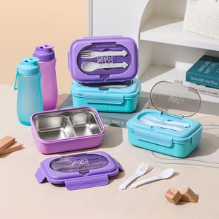 Wholesale 304 Stainless Steel Lunch Box with Cutlery Divided Bento Box Large Capacity Water Cup Set