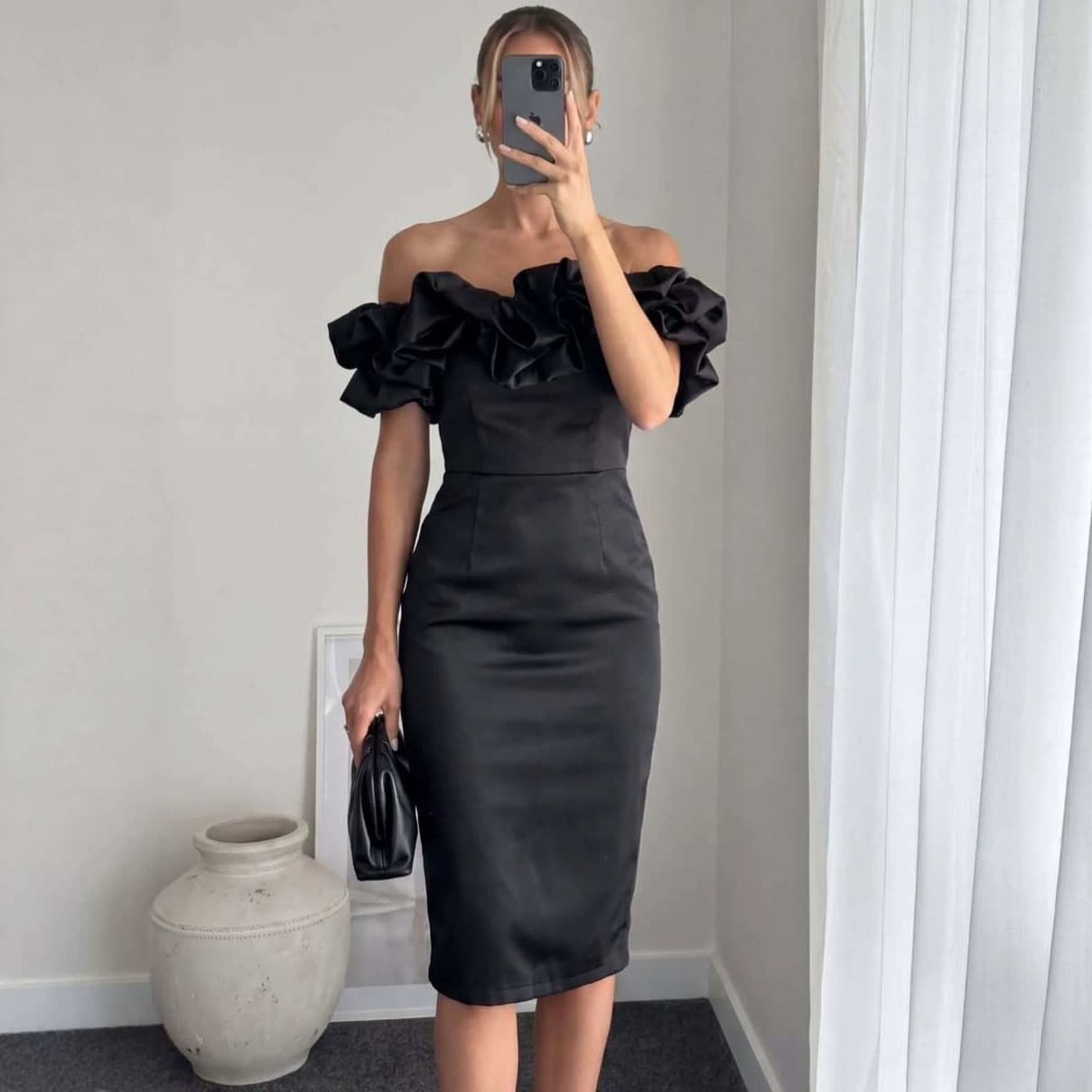 2026 New European and American Amazon Women's Ruffle Sexy Dress Elegant Bodycon Straight Tube Socialite Dress