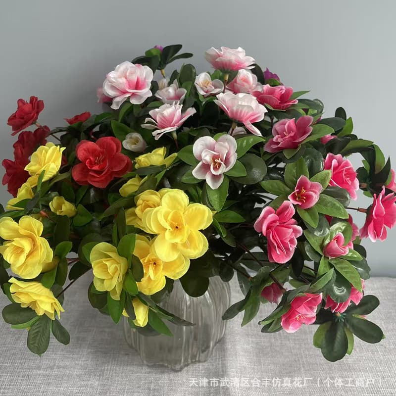 Artificial Azalea Small Bouquet Fake Flowers Home Decoration Engineering Silk Fabric Flowers Cross-border Hot Selling Small Bouquet Wholesale