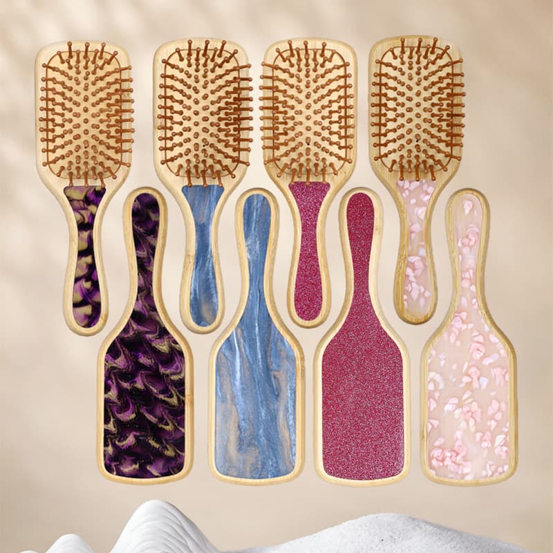 Acrylic Cushion Comb Bamboo Scalp Massage Comb Long Hair Styling Comb Portable Women's Wooden Comb