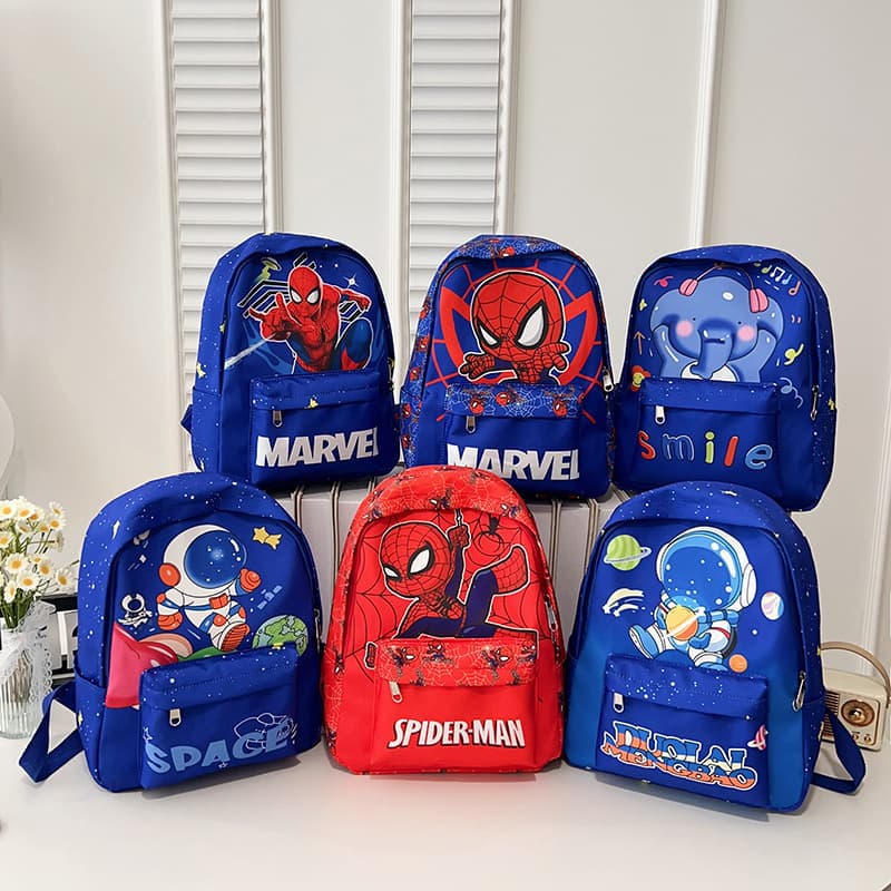 Cartoon Children's Backpack with Spider-Man, Astronaut, and Elephant Prints, Kindergarten School Bag, Casual Backpack for Boys and Girls