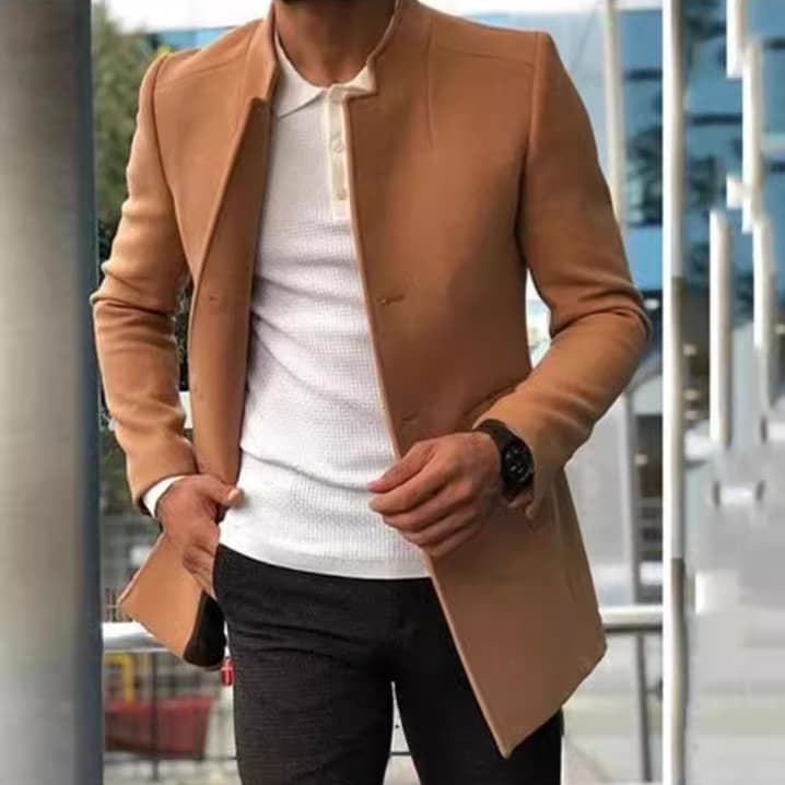 Foreign trade men's clothing, European and American style casual men's coats, new autumn and winter styles, trendy solid color slim fit woolen coats.