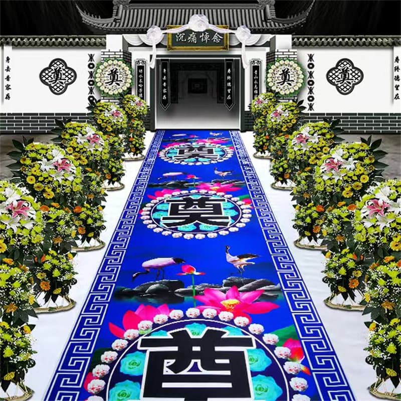 White Affairs Printed Mourning Character Carpet, Blue Disposable Funeral Mat for Funeral Parlors