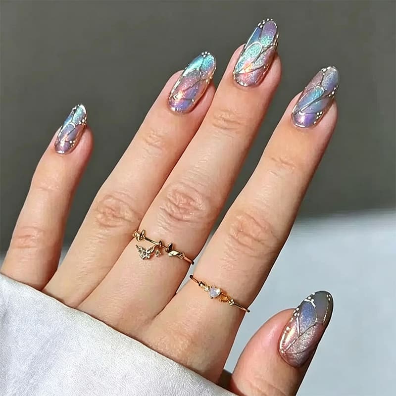 Export Handmade Cat Eye Nail Art Press-On Nails, Purple Gradient Whitening Fake Nails, Wearable Nail Stickers, Finished 24 Pieces