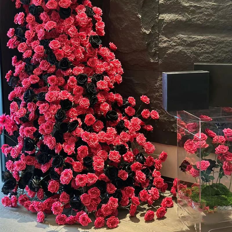 Floyd Rose Artificial Flowers Mall Check-in Flower Wall Decoration Rose Waterfall Red and Black Color Scheme Landscape Fake Flowers