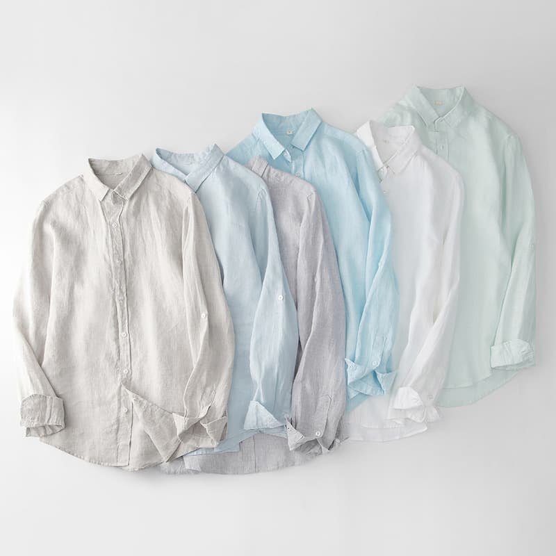 Italian-Style Linen Yarn-Dyed Long-Sleeve Shirt, Business Solid Color Commuter Breathable Shirt for Men, Spring and Autumn, Old Money Style, Versatile 104
