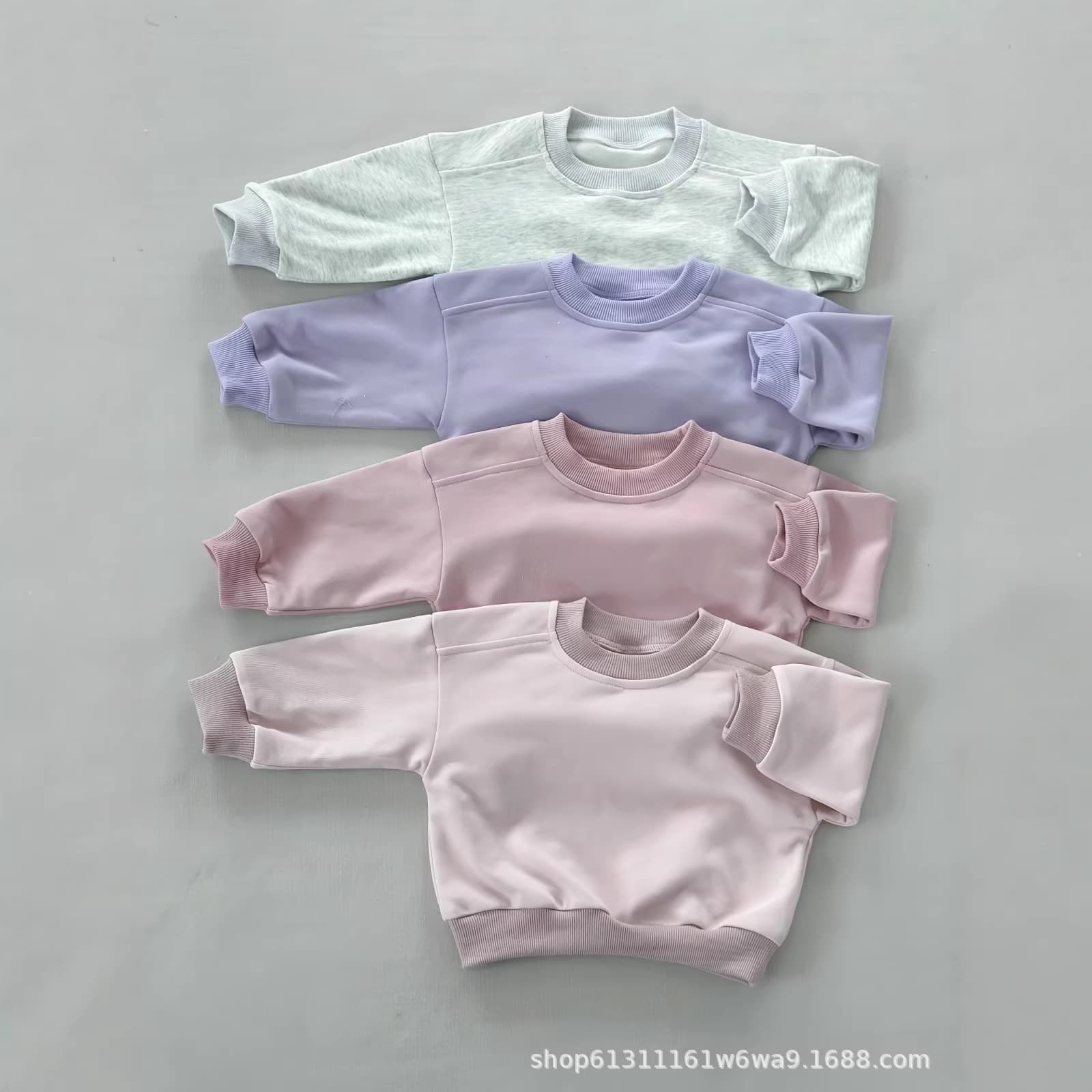 1-5 Years Baby Clothes 2026 Spring New Style Kids Round Neck Solid Color Terry Cloth Sweatshirt Export Children's Simple Top