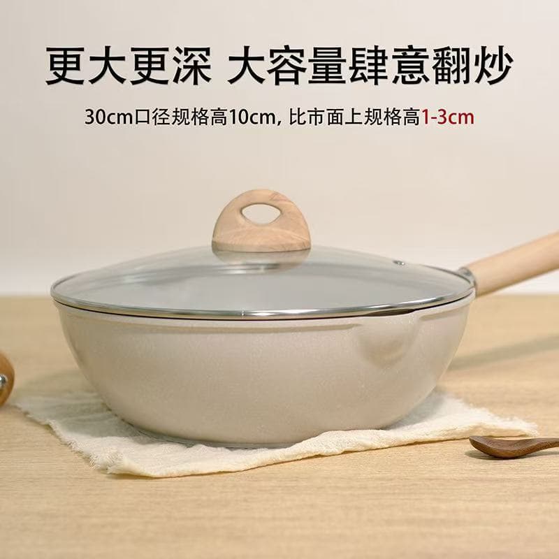 Cross-border Household Maifan Stone Non-Stick Frying Pan, Wok, Flat-Bottom Deep Frying Pan, Steak Pan, High Appearance