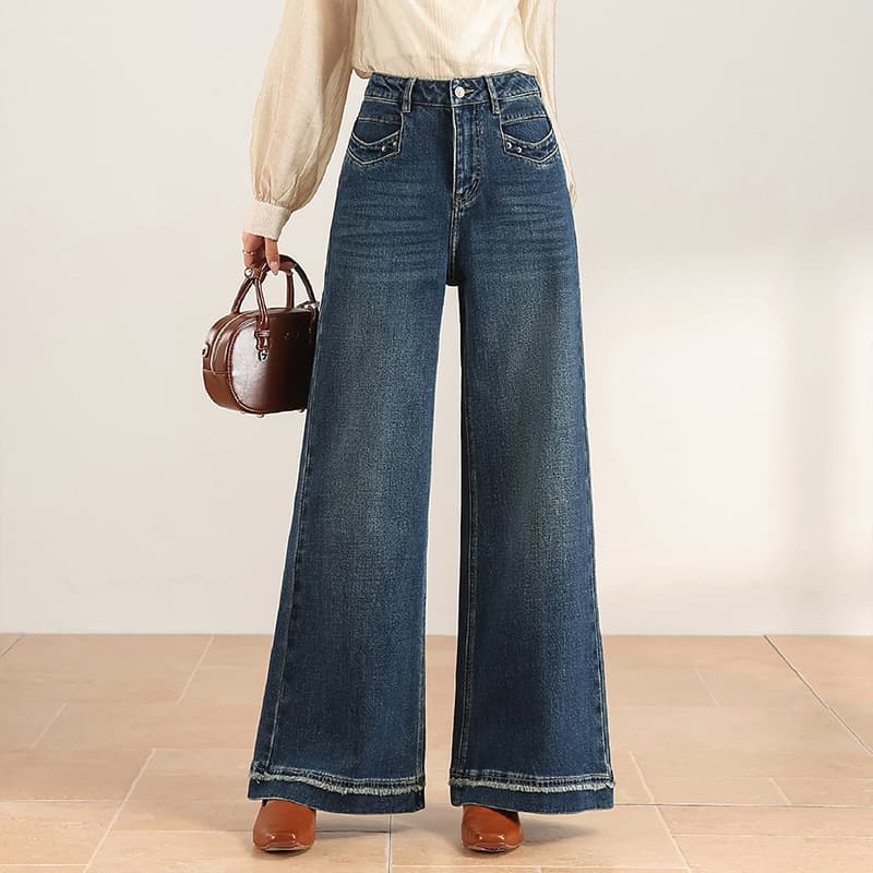 High-waisted wide-leg jeans for women 2026 autumn new large size loose slimming straight leg large trousers with drapey legs
