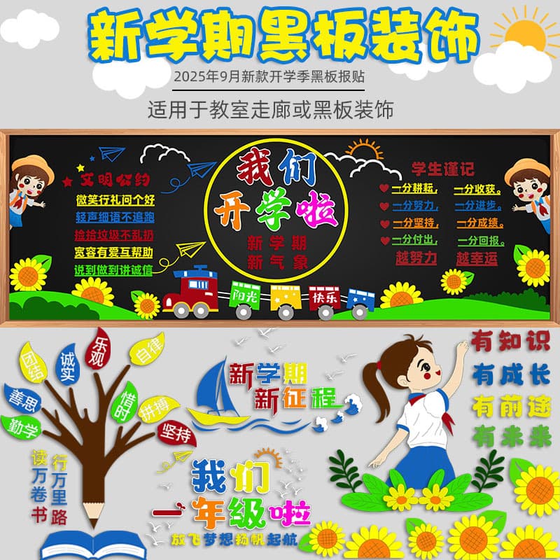 New Semester Classroom Bulletin Board Decoration Wall Sticker Class Culture Wall Environmental Creation Slogan for Primary School and Kindergarten