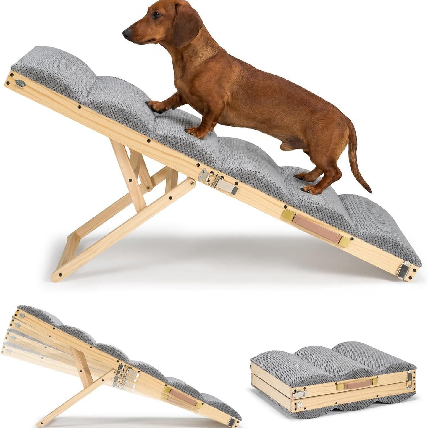 Wooden pet ladder household sofa bed stool elderly dog auxiliary step foldable portable bed ladder