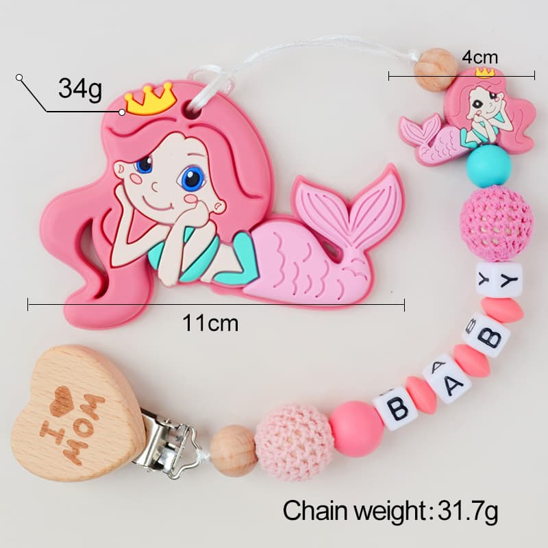 Baby Teether Gift Set with Silicone Anti-Drop Chain, Mermaid, Penguin, Lion Design