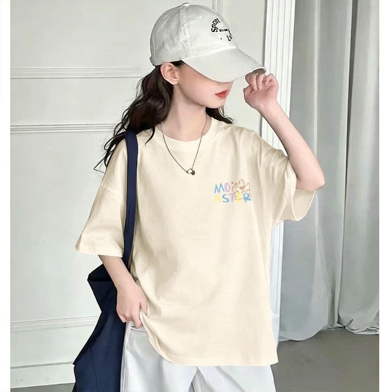 Girls Short Sleeve T-Shirt Summer Thin New Fashion Versatile Pure Cotton Half Sleeve Tee for Middle and Big Kids Girls Summer Top