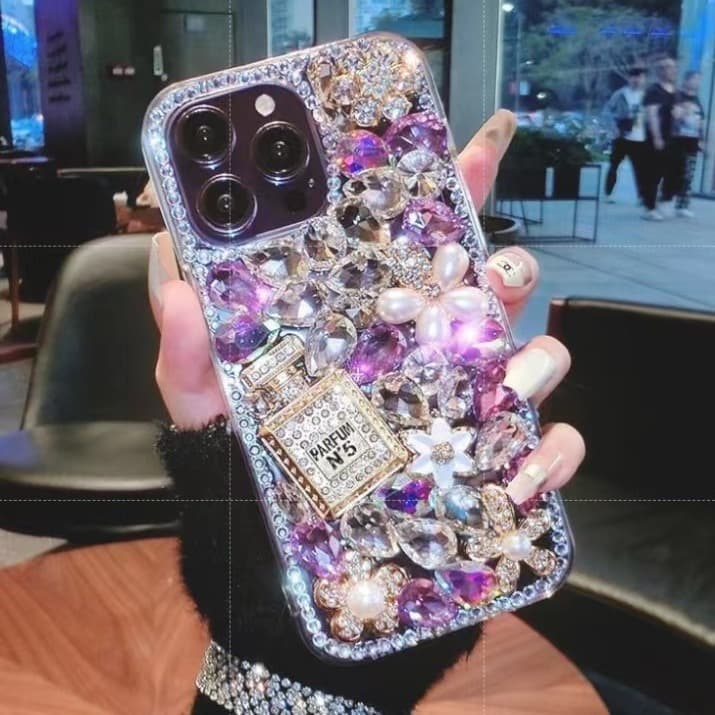 Luxury Water Perfume Bottle Phone Case Suitable For 15pro Full Drill 15/14/13 Phone Case