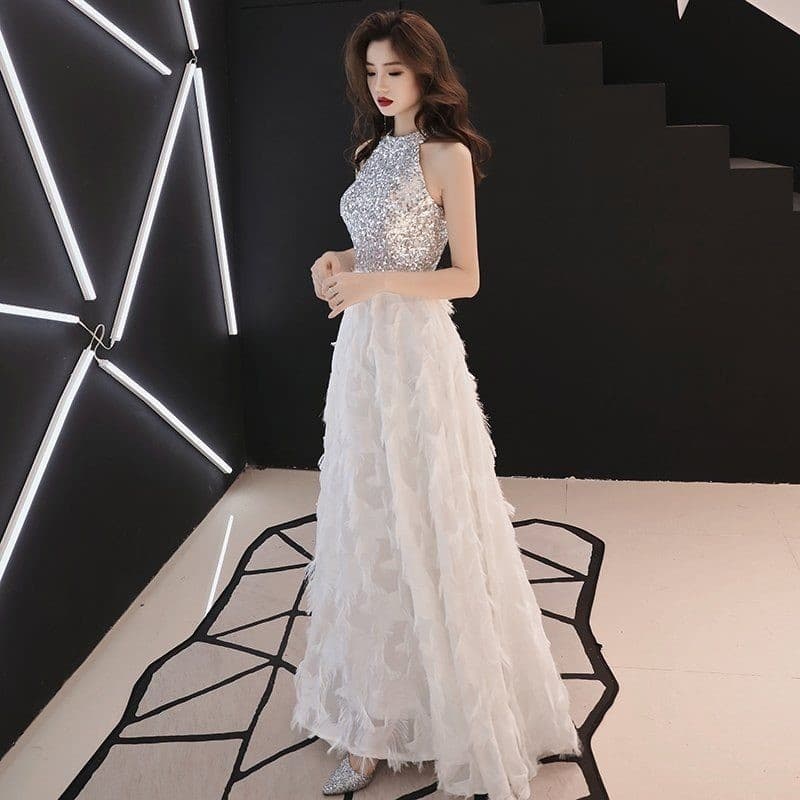 Simple and elegant dress spring new aura queen banquet trendy long host temperament evening dress for women
