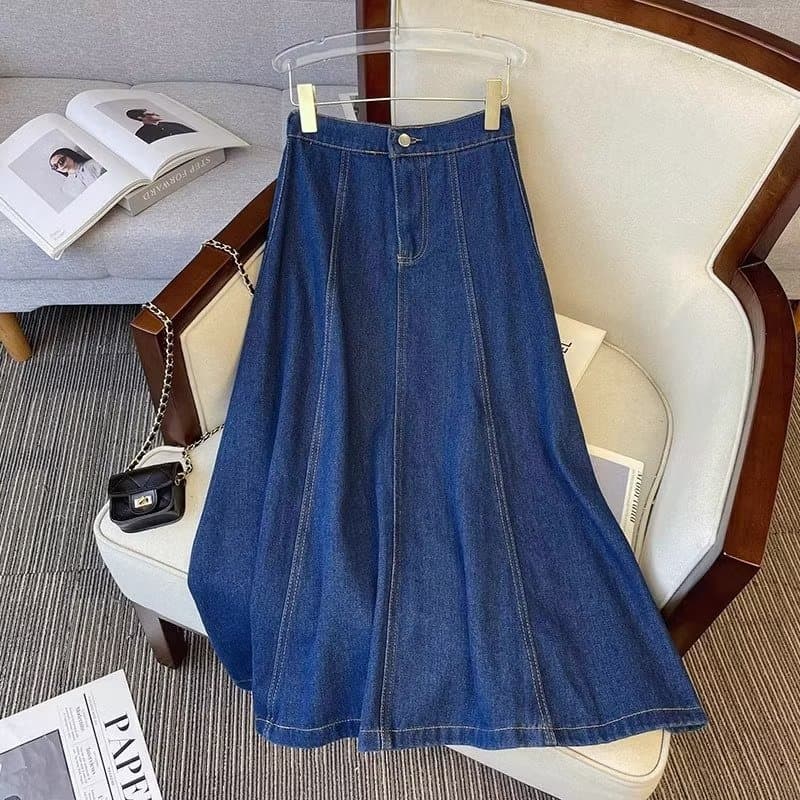 2026 New American Style Denim Skirt for Women Summer High-Waist Long A-Line Flared Skirt Hides Hips Slimming