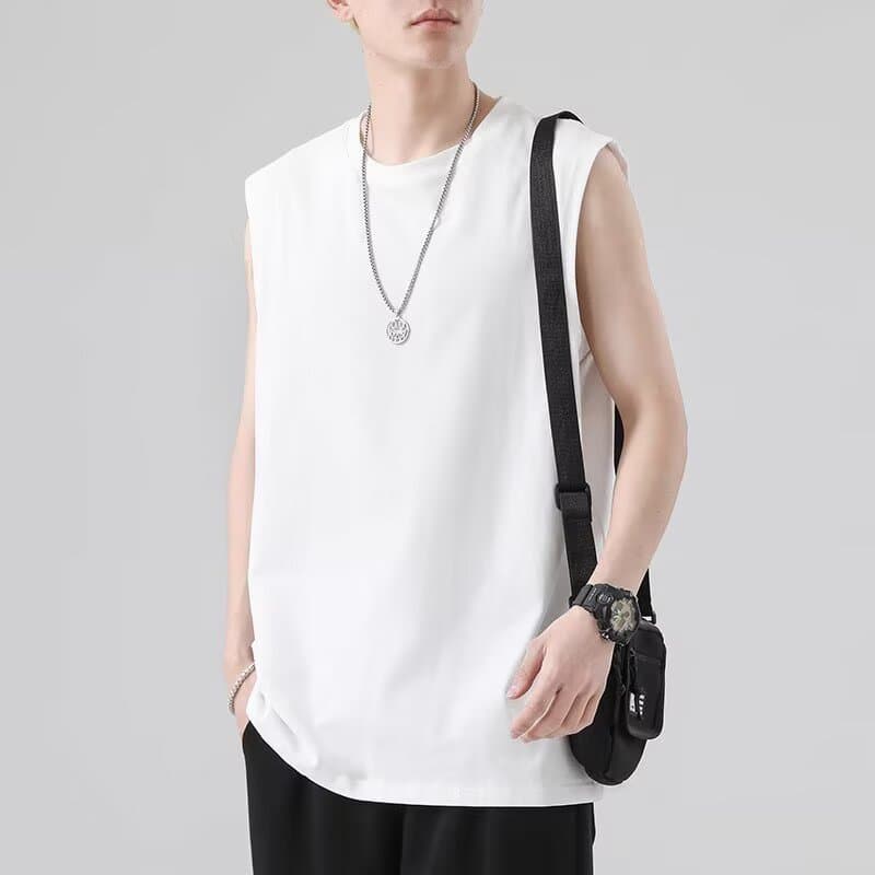 Manufacturer Wholesale Summer Men's Broad Shoulder Vest Sports Casual Sleeveless T-Shirt Solid Color Undershirt Round Neck Top