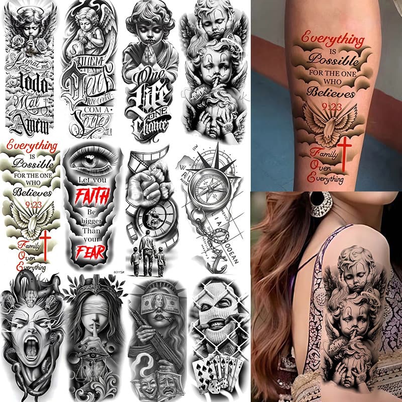 Cross-border New Angel Tattoo Sticker Temporary Tattoo for Arms European and American Style Temu