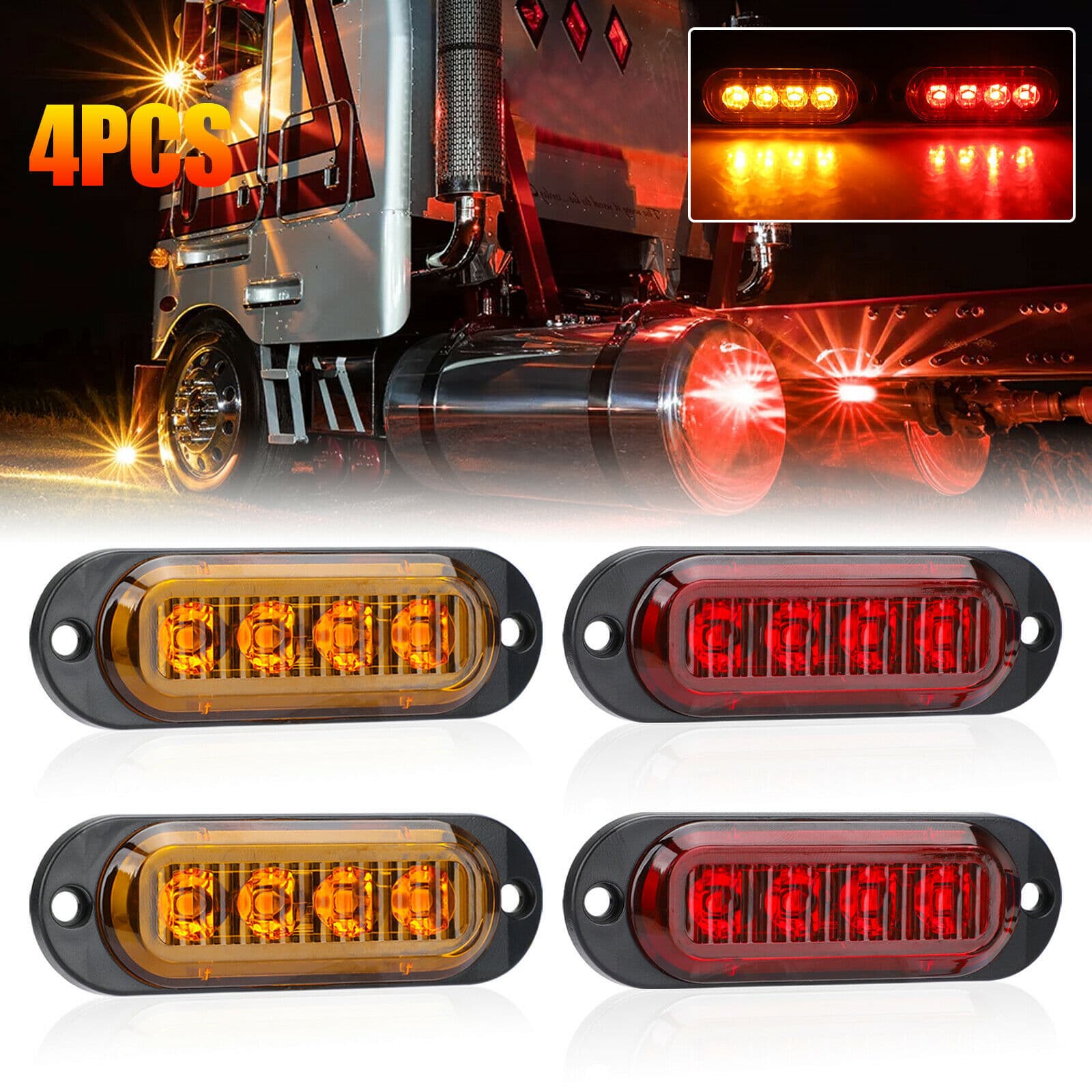Cross-border Supply Truck Side Marker Light 4LED Lens Light 12-24V 4-Lamp Truck Side Marker Light