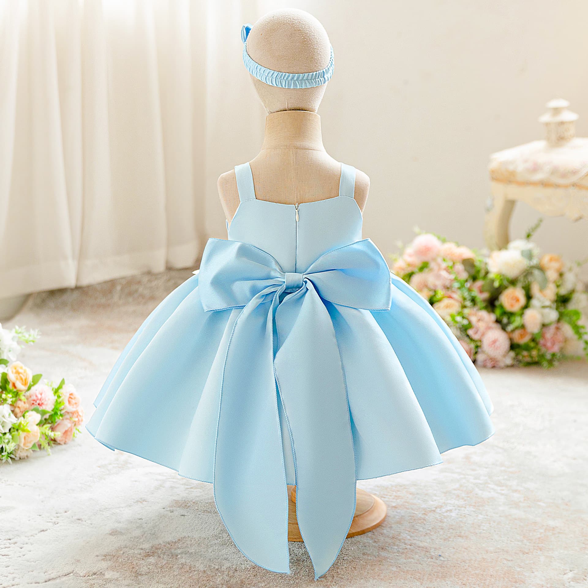 Girls' Blue Strapless Princess Dress with Applique Birthday Party Flower Girl Tutu Dress Baby Party Gown