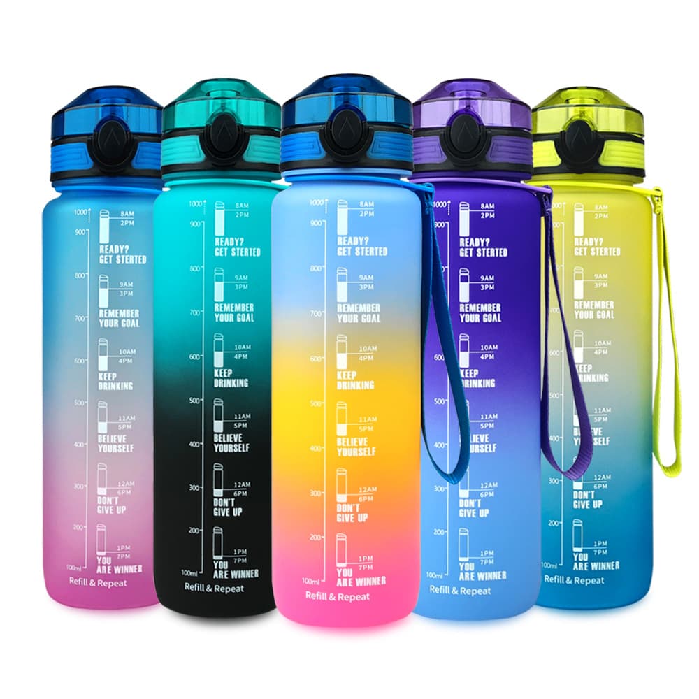Tritan Sports Water Cup Gradient Bounce Water Bottle Food Grade Plastic Space Bottle Amazon Fitness Water Bottle 1L