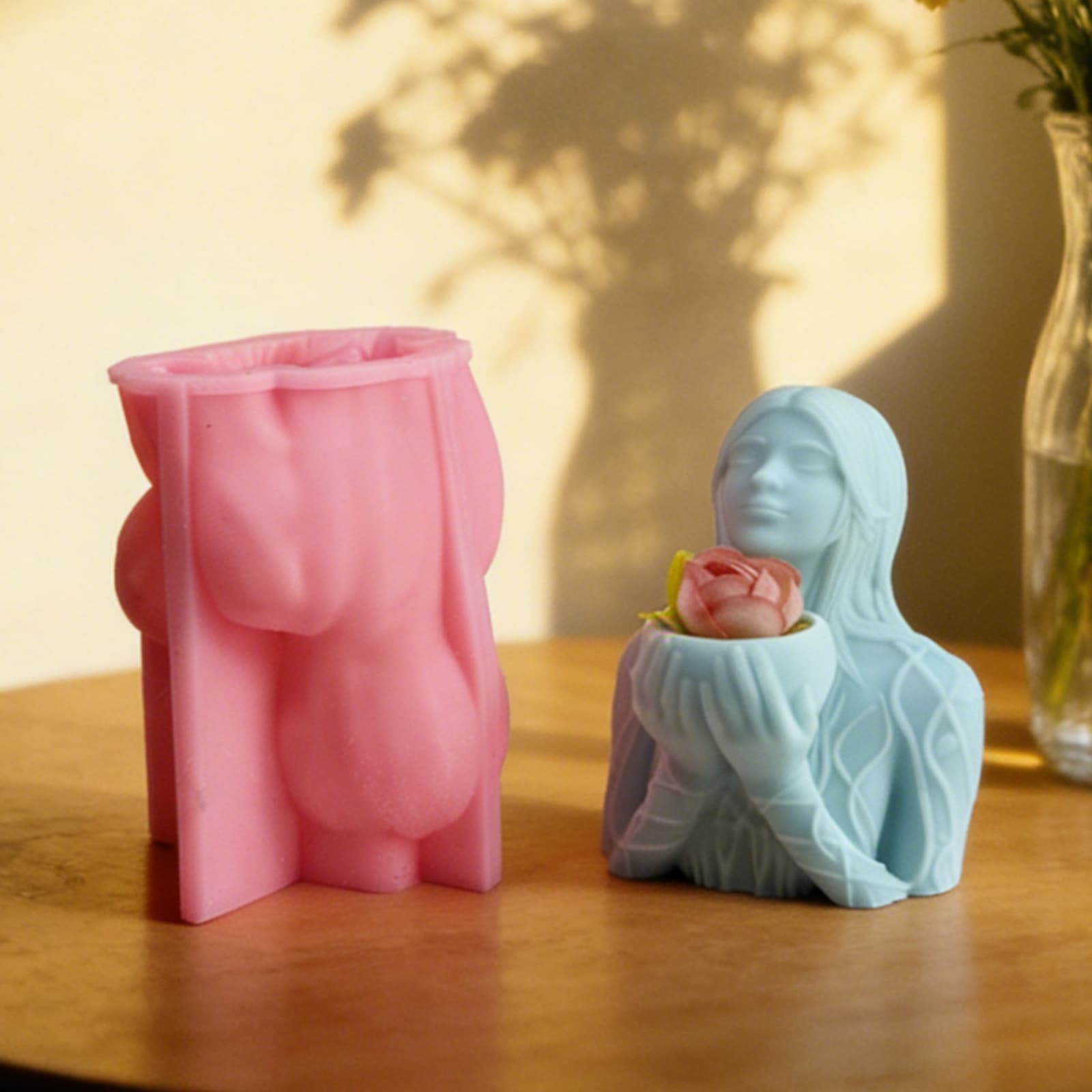 Woman flowerpot ornament mold ornament candle plaster DIY plaster ornament candlestick silicone mold W1050