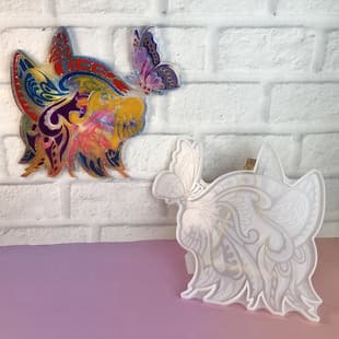 X1644 Butterfly Cat Wall Hanging Decorative Cement Plaster Mold DIY Silicone Mold