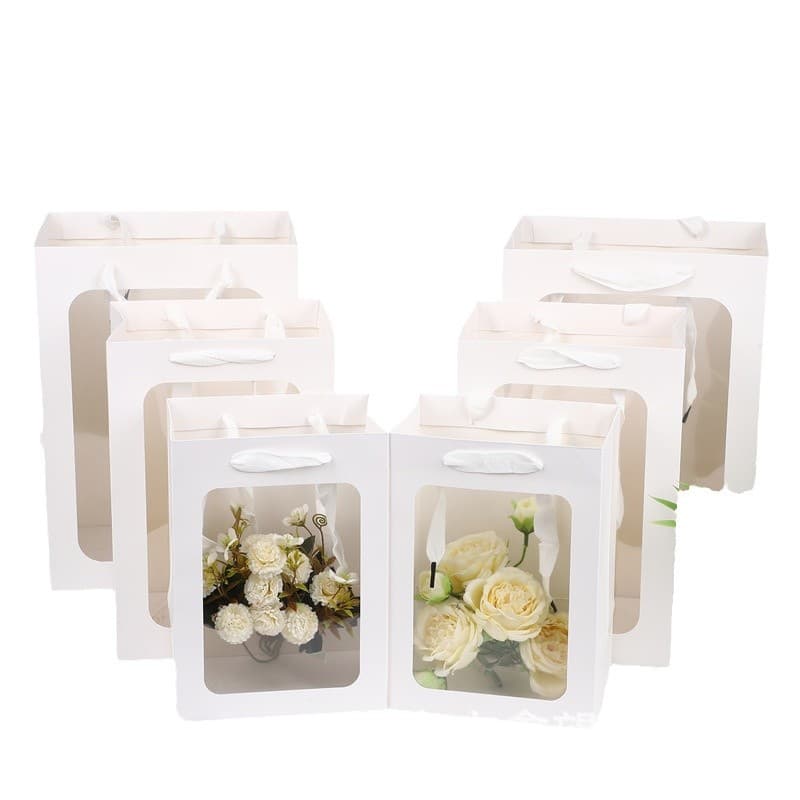 Gift Bag Transparent Paper Bag Handle Bag Holiday Gift Bag Window Shopping Bag Flower Bouquet Packaging Bag