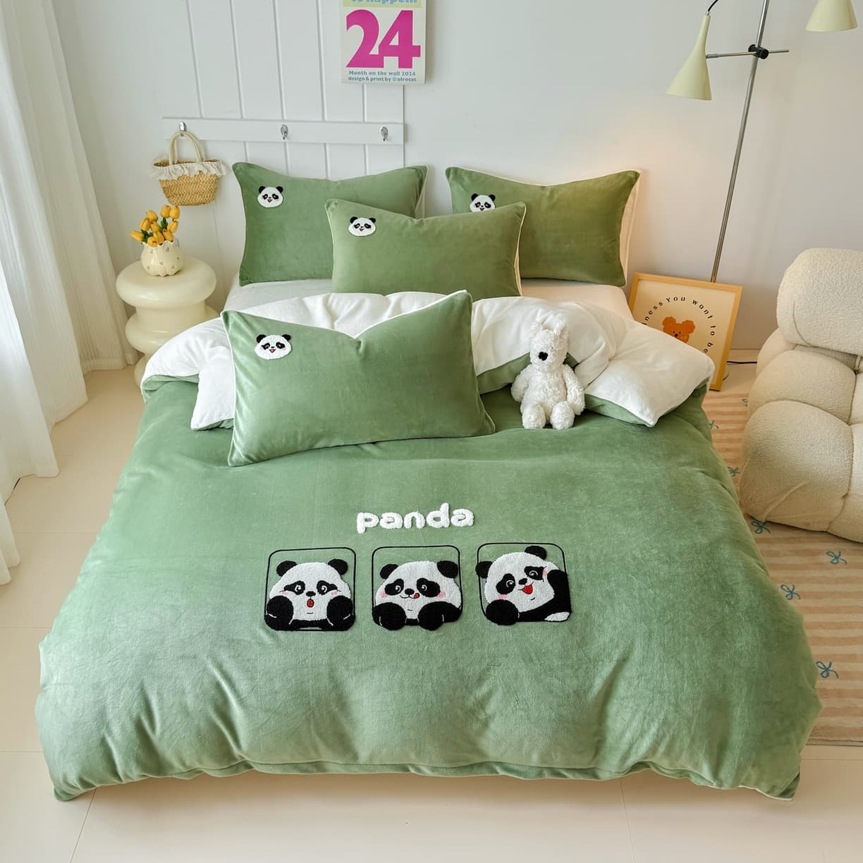2025 New High GSM Applique Embroidery Milk Fleece 4-Piece Set Towel Embroidery Cartoon Cute Sheet Style Wholesale
