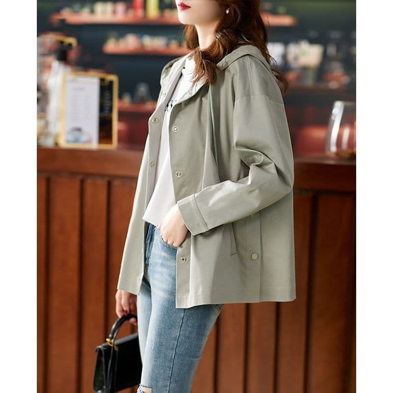 Cross-border Short Jacket for Petite Women 2024 Spring Autumn New Hooded Short Jacket Casual Women's Trench Coat