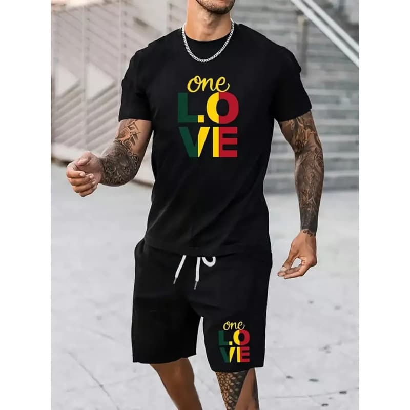 Cross-border EU Size 2pcs/Set Men's Printed Casual Round Neck Short S