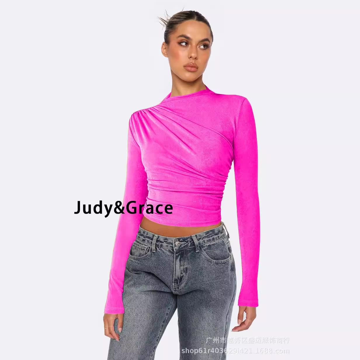Amazon Commuter Women's Premium Velvet T-Shirt with Structured Shoulders, Summer 2024 New Style, Pleated Half High Neck Base Layer
