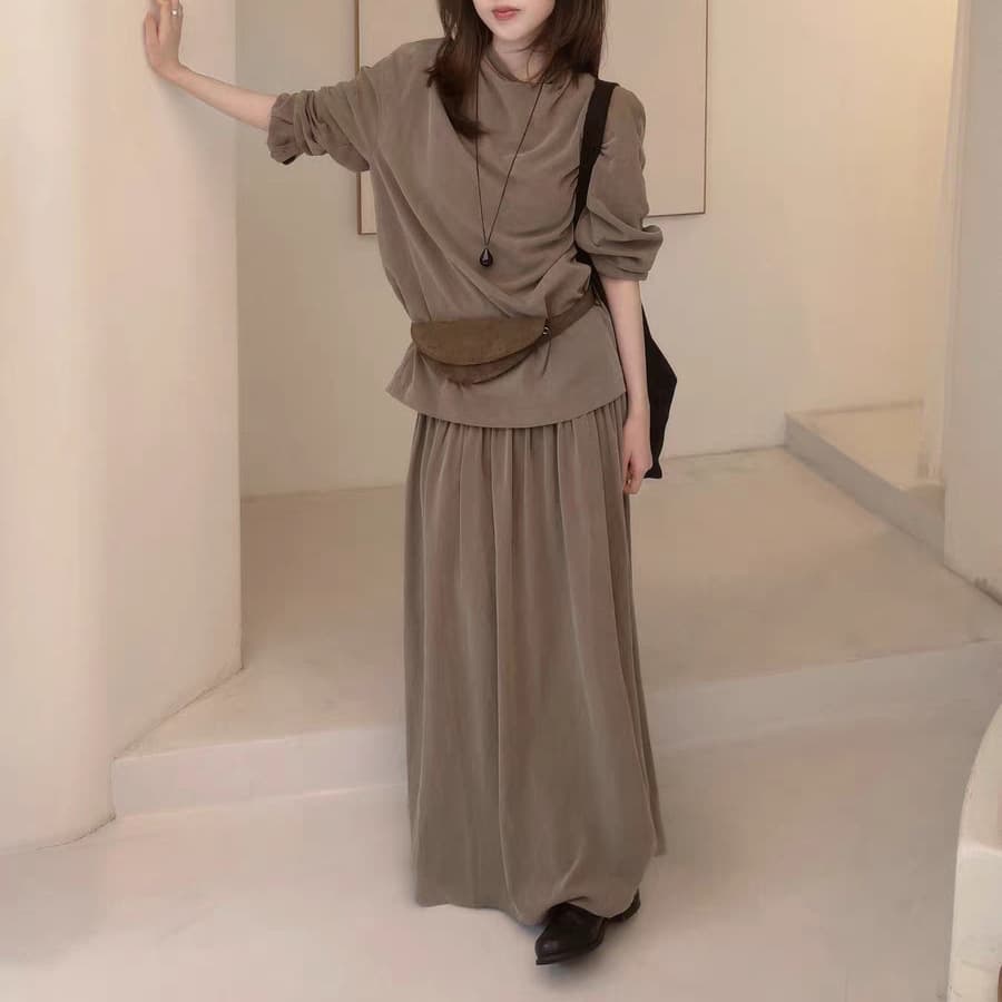 In Stock 2026 Spring New Korean Style M*Ia Solid Color Design Layered Collar Shirt Top/Pleated Skirt