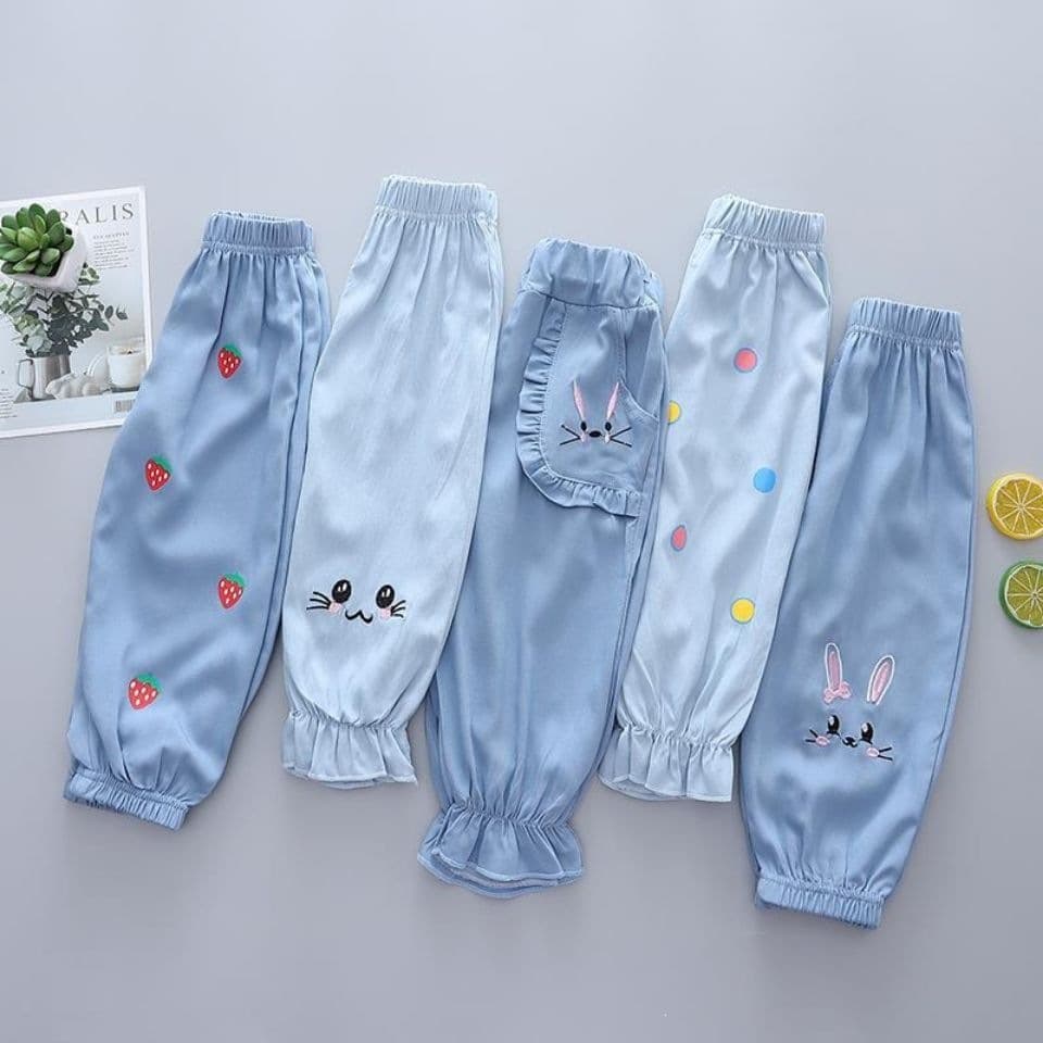 Girls' Ice Silk Cotton Long Pants, Summer Thin Children's Jeans, Baby Mosquito-Proof Pants, Casual Jogger Pants