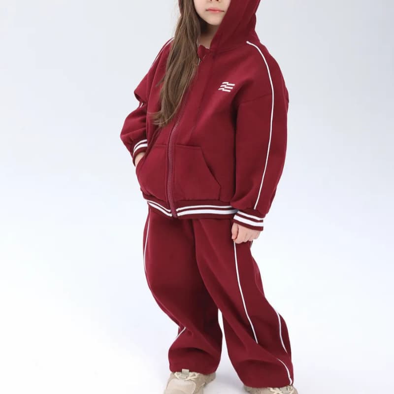 Kids Red Sporty Set 2026 Autumn Winter New Girls Minimalist Hooded Sweatshirt and Pants Korean Style Two-Piece Set
