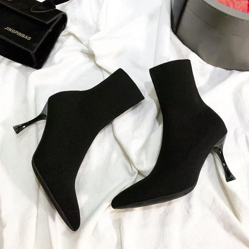 High Heel Martin Boots Stretch Boots Sock Boots 2025 Autumn Winter New Mid Calf Slim Boots Women Short Boots Pointed Toe Stiletto Heel