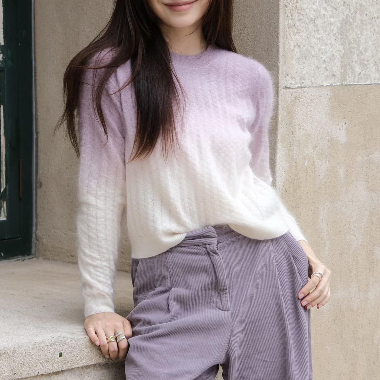 BS26 Autumn/Winter New Purple Whisper Gradient Long-Sleeve Pullover Knit Sweater with Long Plush Texture Top 1H25BRAG